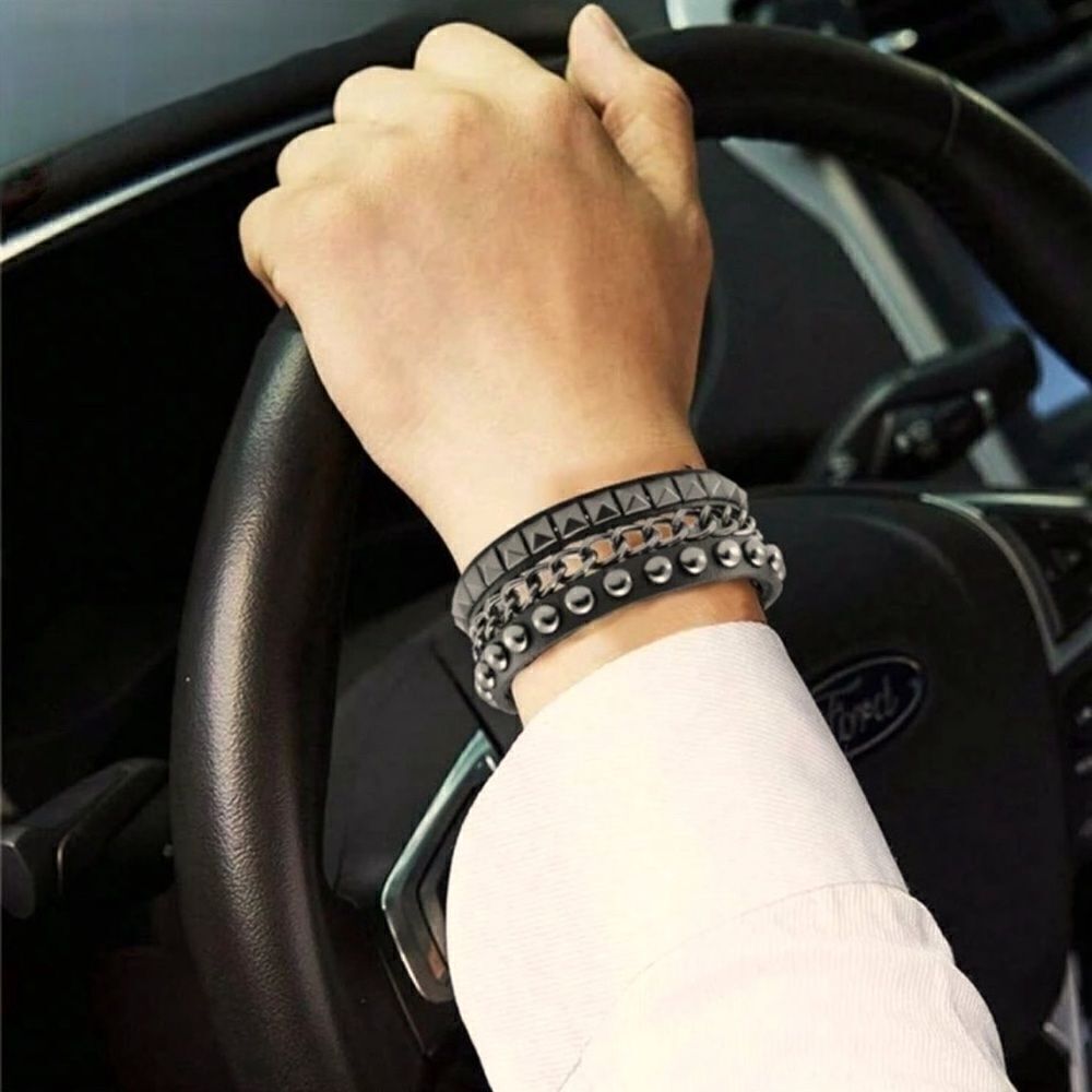 Leather & Chain Wristband l New